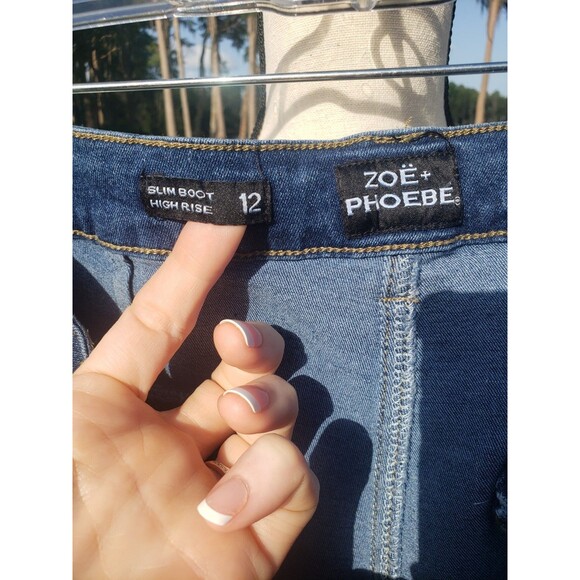 Zoe + Phoebe High Rise Slim Boot Leg Dark Wash Stretch Blue Jeans Women’s Sz 12 - Picture 8 of 16